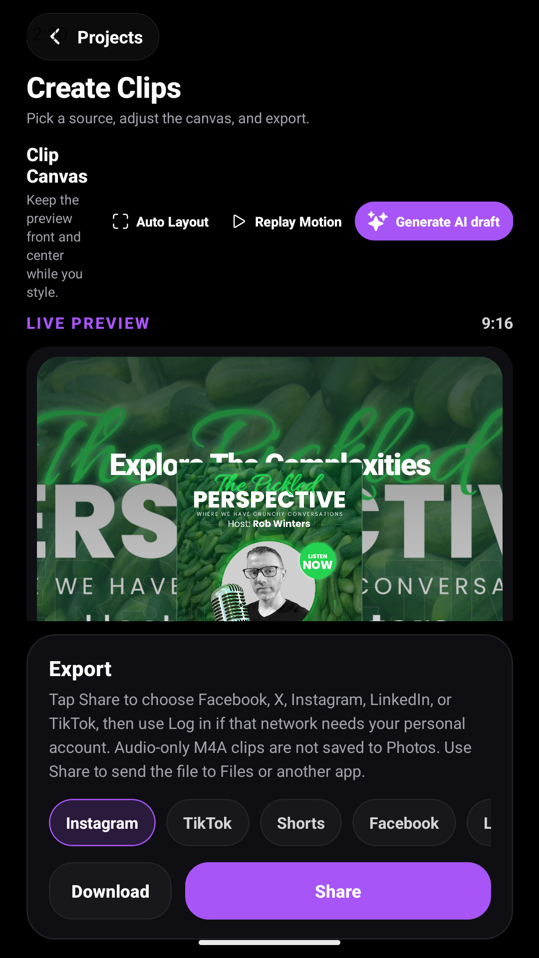 Create AI clips on the MyPodOps mobile app